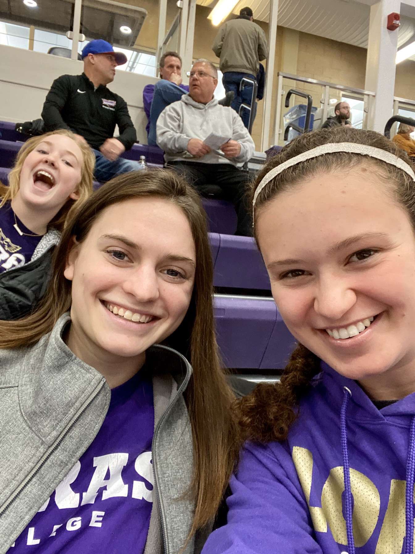 Pic of Abby, Grace and Izzy at Loras Men's bball game.