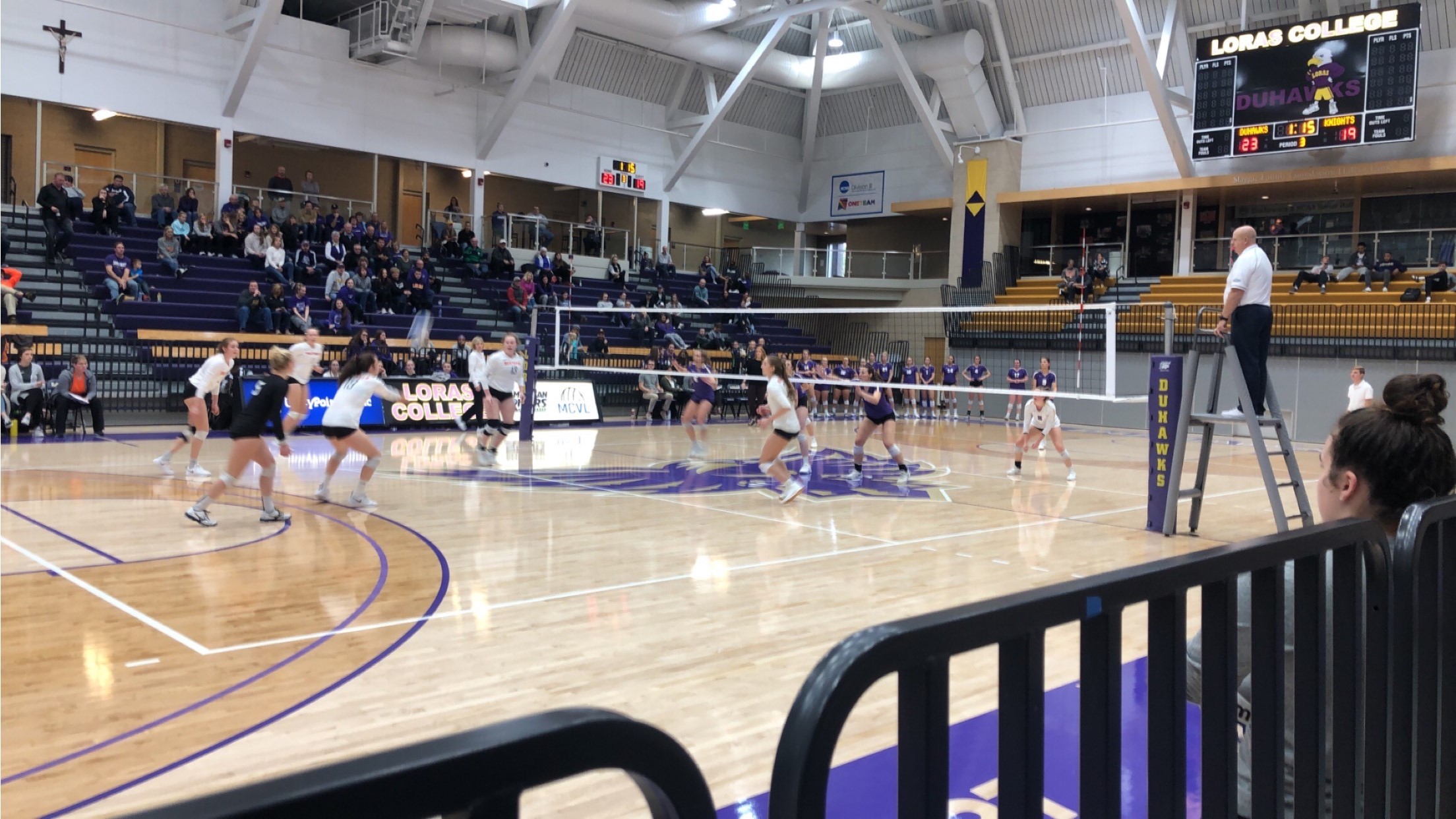 Heres a picture at Lillis court for a Duhawk Volleyball game
