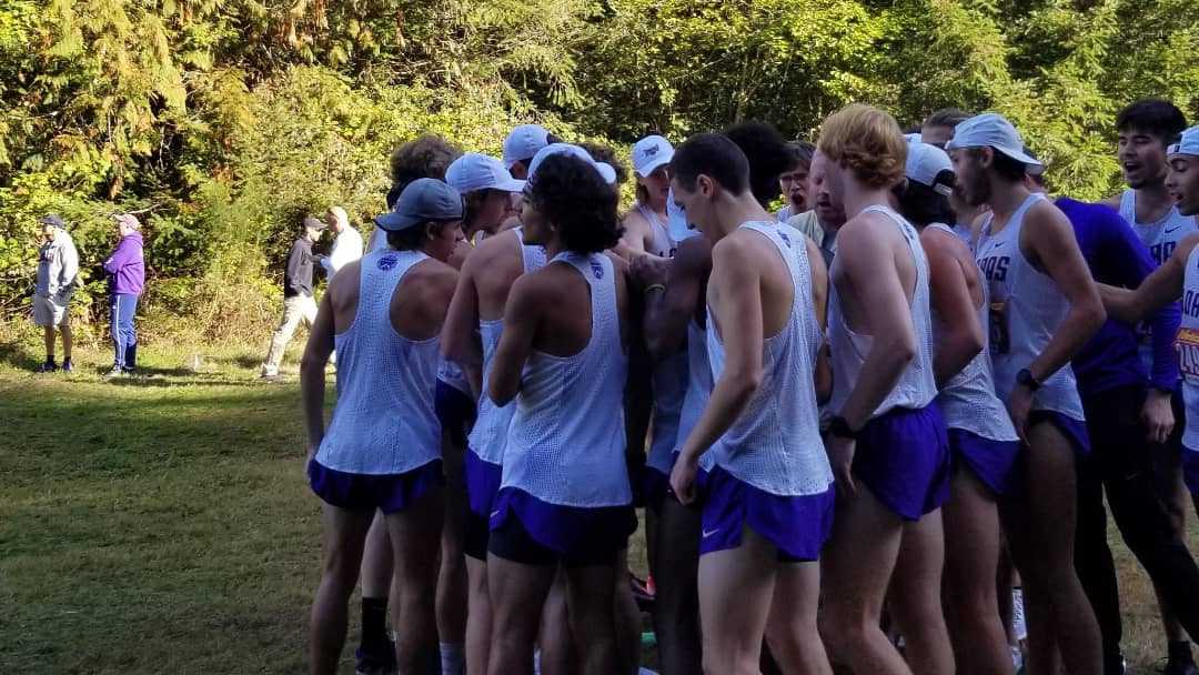 Team huddle at Oregon meet